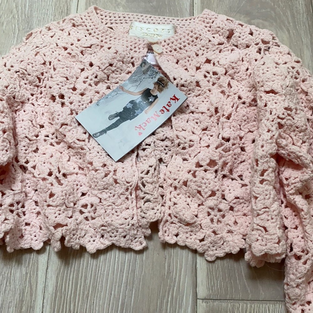 GIRLS BISCOTTI COLLEZIONI LIGHT PINK CROCHET SHRUG